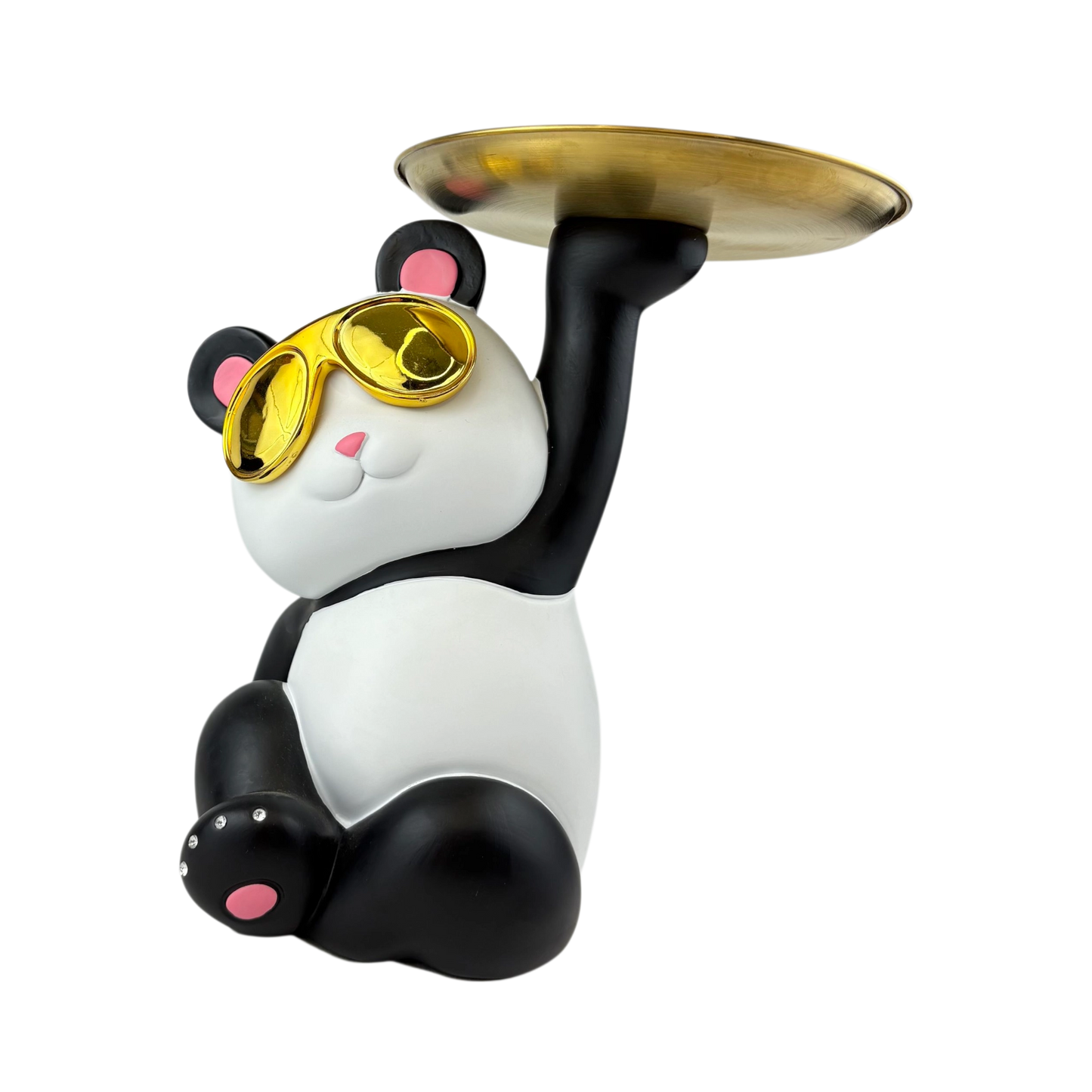 Panda Figurine Decorative Tray with Gold Sunglasses
