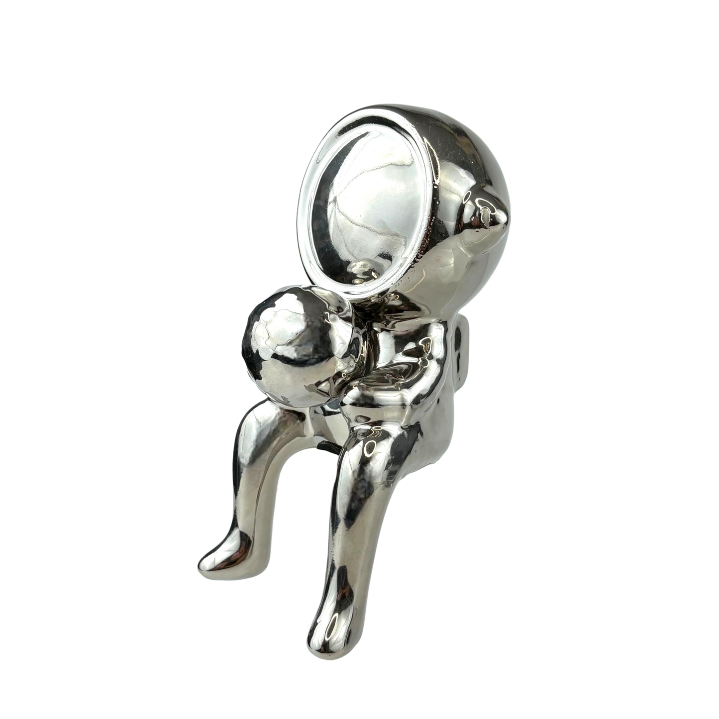 Chrome Seated Figurine with Sphere – Abstract Modern Decor
