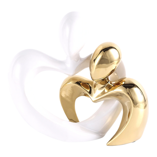 Modern Parent &Child Sculpture – White and Gold Abstract Decor