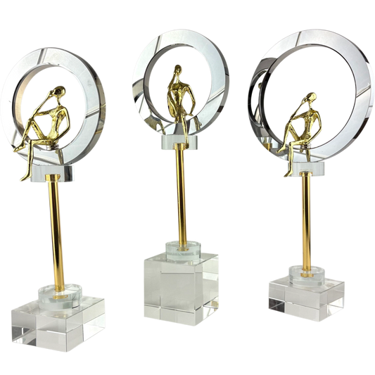 Crystal Ring Thinker Sculptures – Set of 3 Modern Art Figurines
