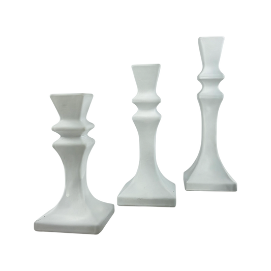 Modern White Candle Holders – Set of 3 Sculptural Stands