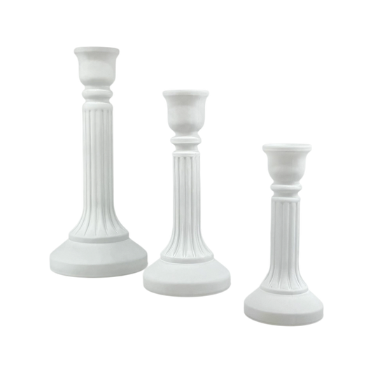 White Classic Pillar Candle Holders – Set of 3 Elegant Stands