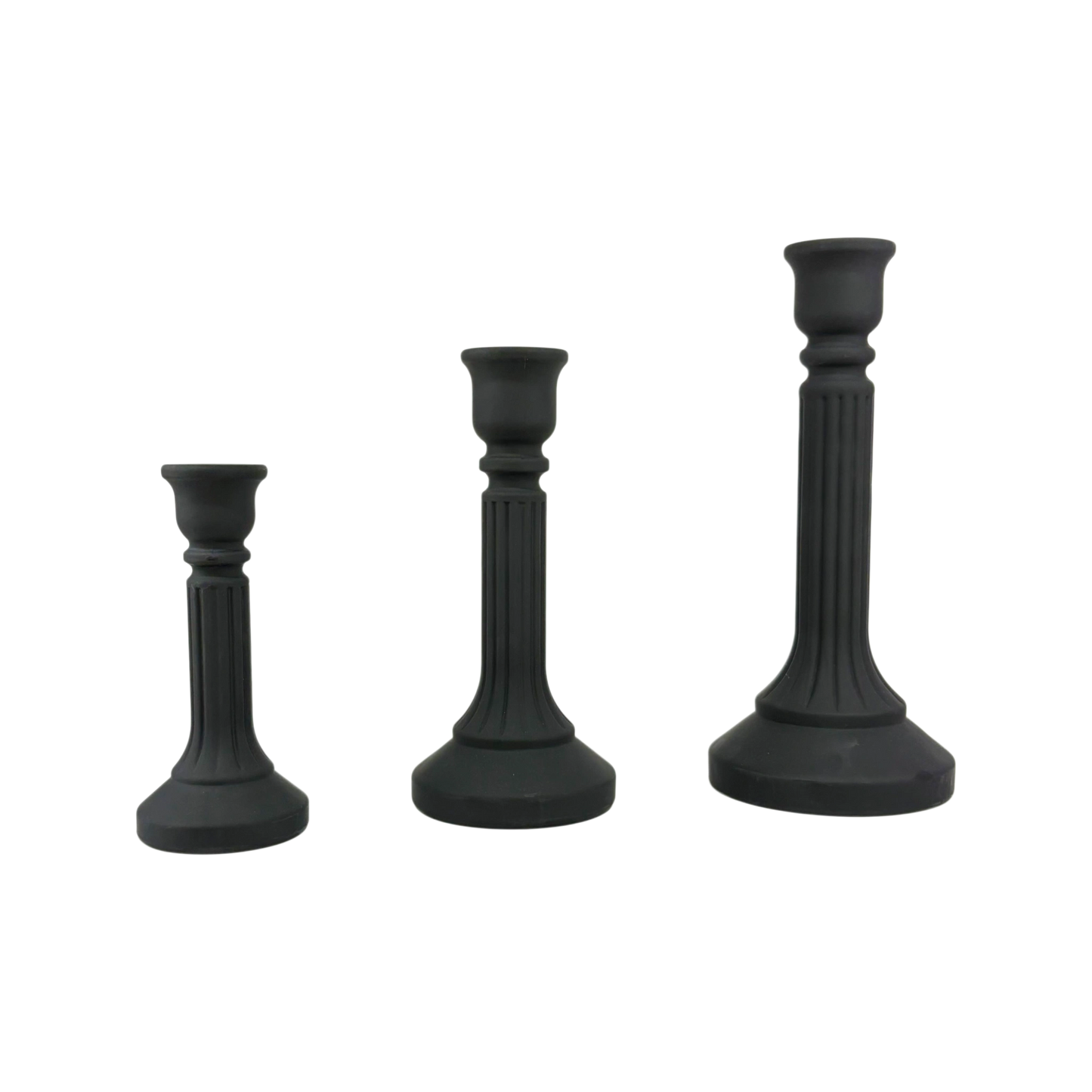 Matte Black Candle Holders – Set of 3 Decorative Pillar Stands