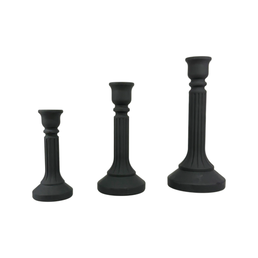 Matte Black Candle Holders – Set of 3 Decorative Pillar Stands