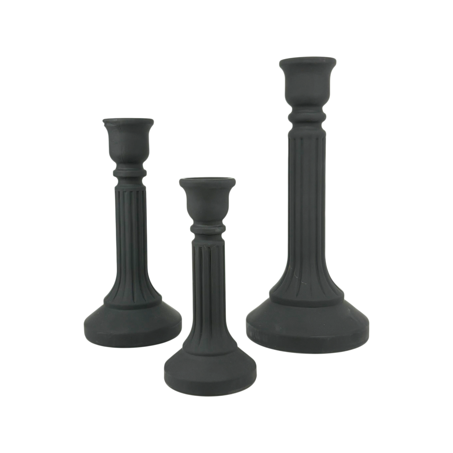 Matte Black Candle Holders – Set of 3 Decorative Pillar Stands