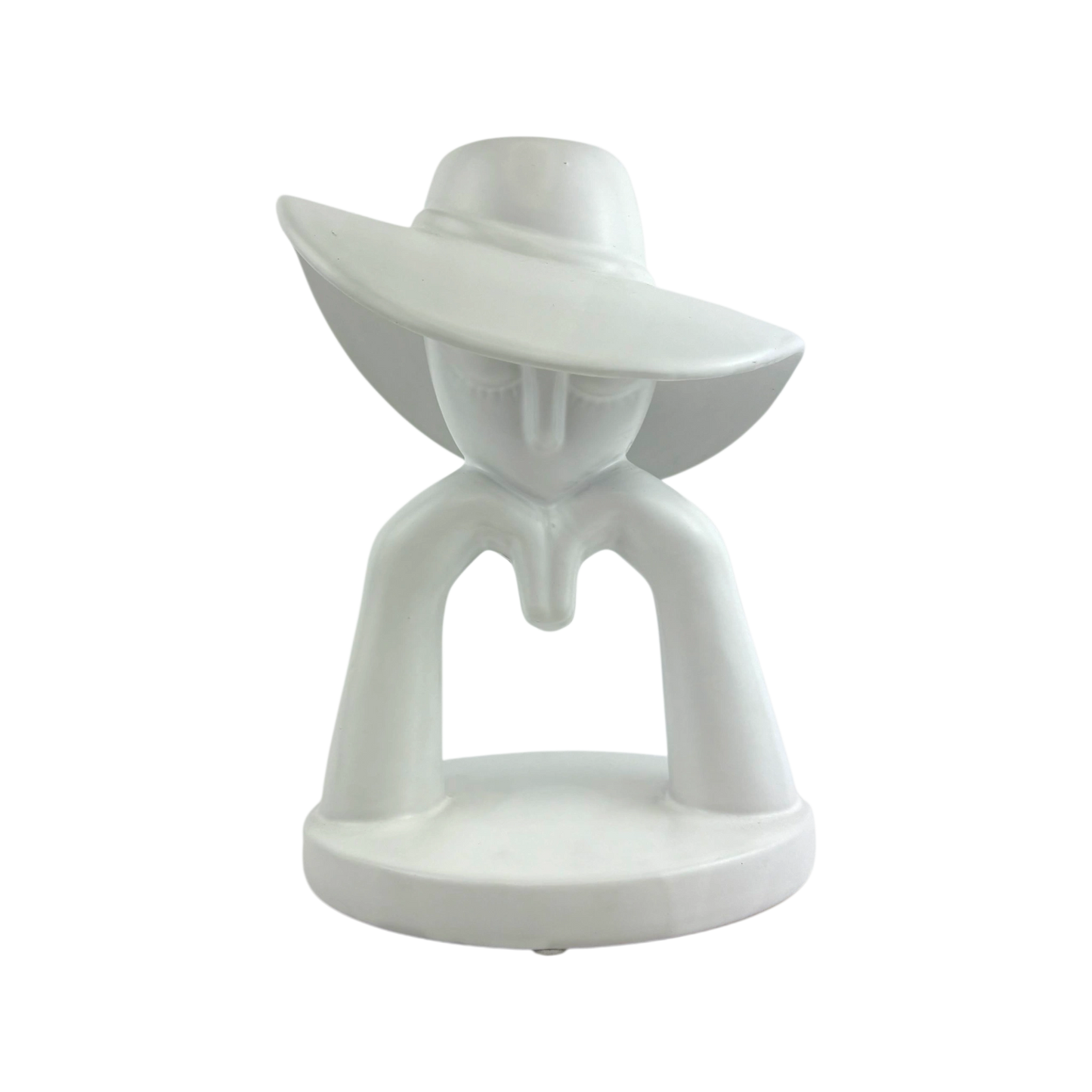 Minimalist Lady Sculpture in Hat – White Ceramic Art