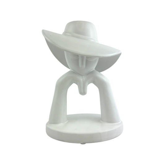 Minimalist Lady Sculpture in Hat – White Ceramic Art