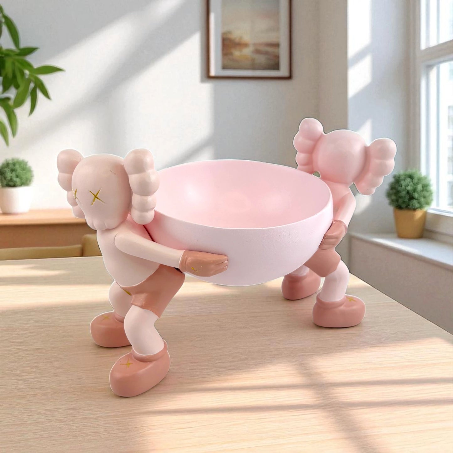 KAWS-Inspired Pink Duo Bowl Holder – Decorative Storage Tray