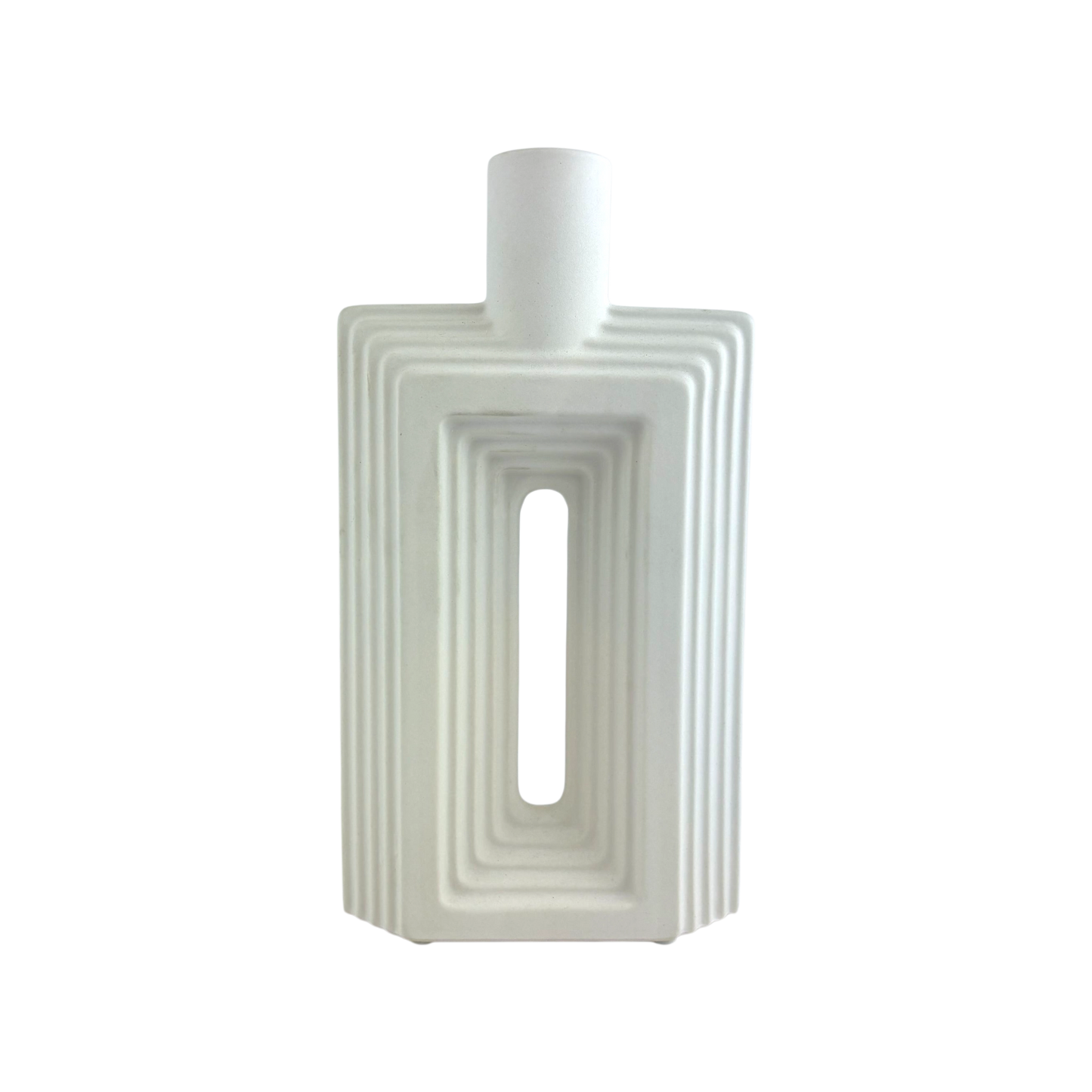 Geometric Cutout Vase – White Modern Ceramic