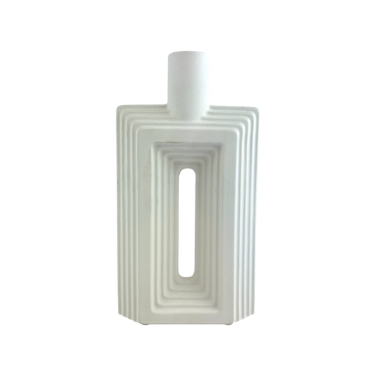 Geometric Cutout Vase – White Modern Ceramic