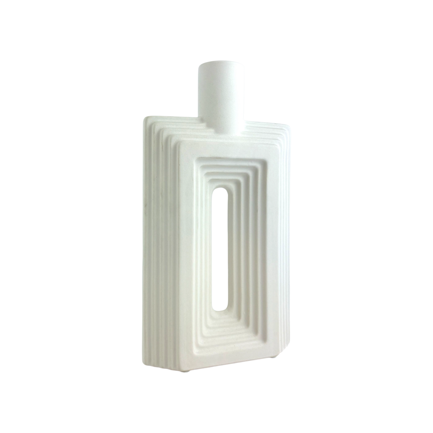 Geometric Cutout Vase – White Modern Ceramic