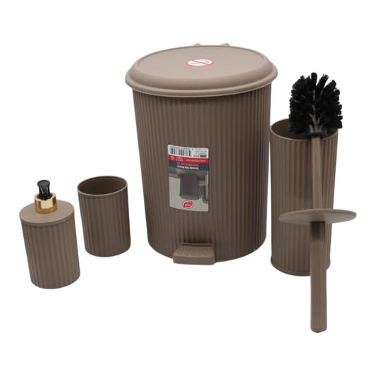 5-Piece Ribbed Bathroom Set – Brown