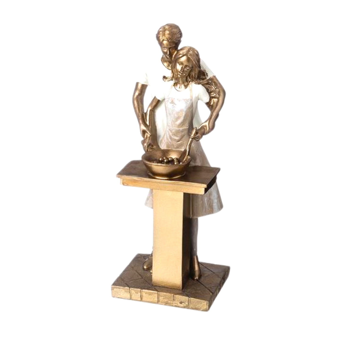 Couple Cooking Together Statue – Bronze & White