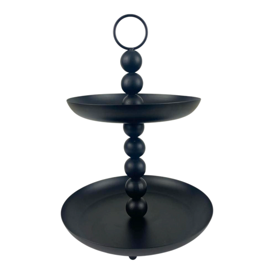 Black 2-Tier Serving Stand – Modern Metal Dessert & Snack Tray