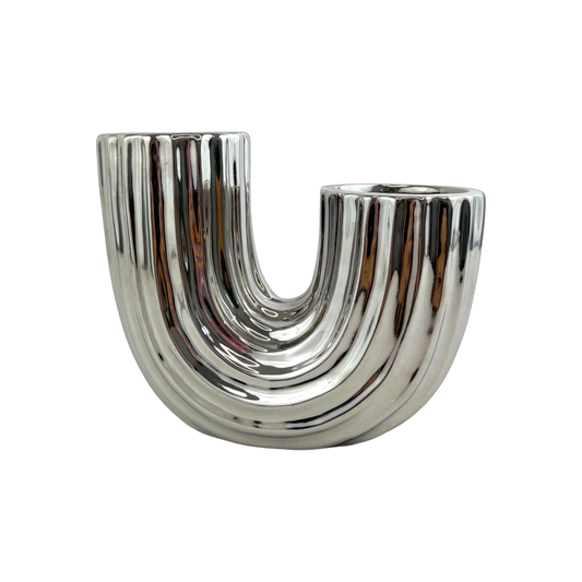 Modern Chrome U-Shaped Vase – Sculptural Metallic Home Décor
