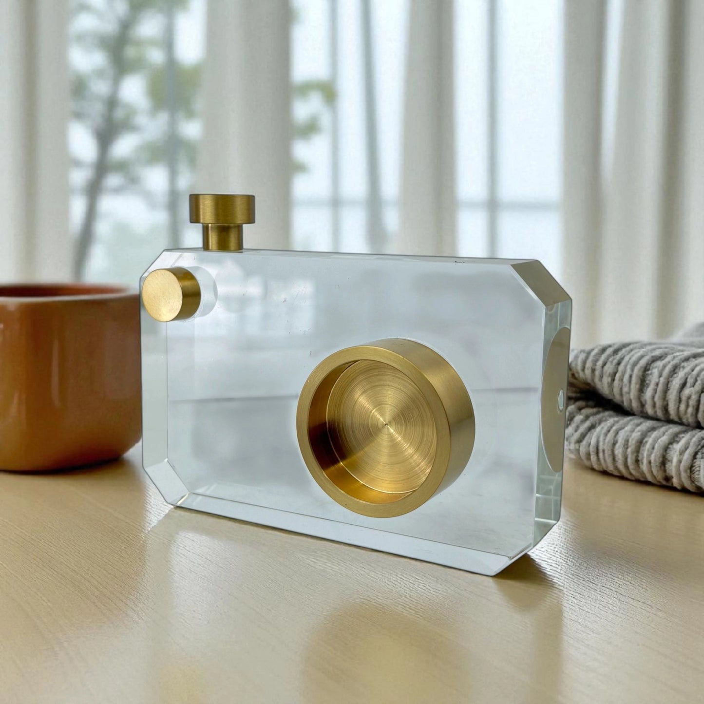 Modern Crystal Decorative Block with Gold Accents