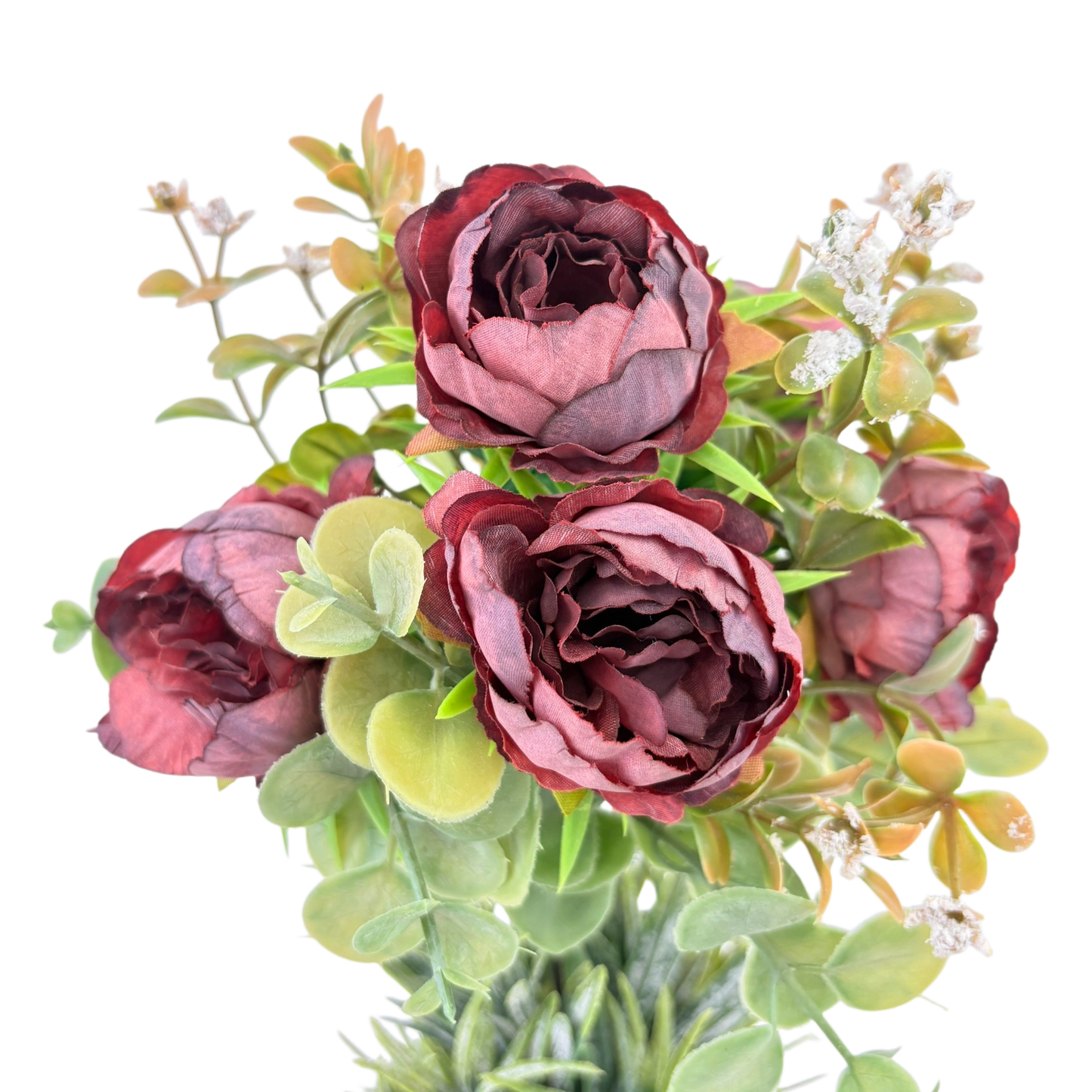 Artificial Burgundy Peony Arrangement in Textured Pot