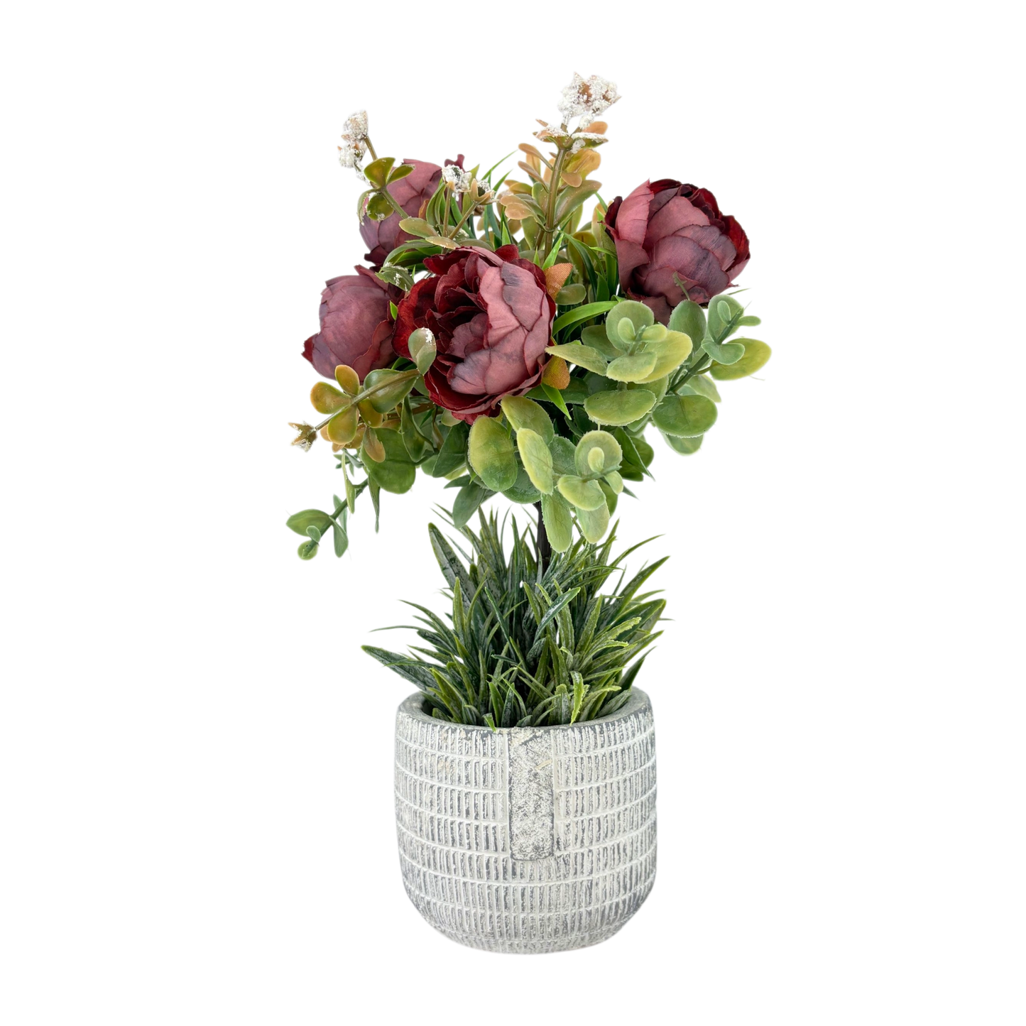 Artificial Burgundy Peony Arrangement in Textured Pot