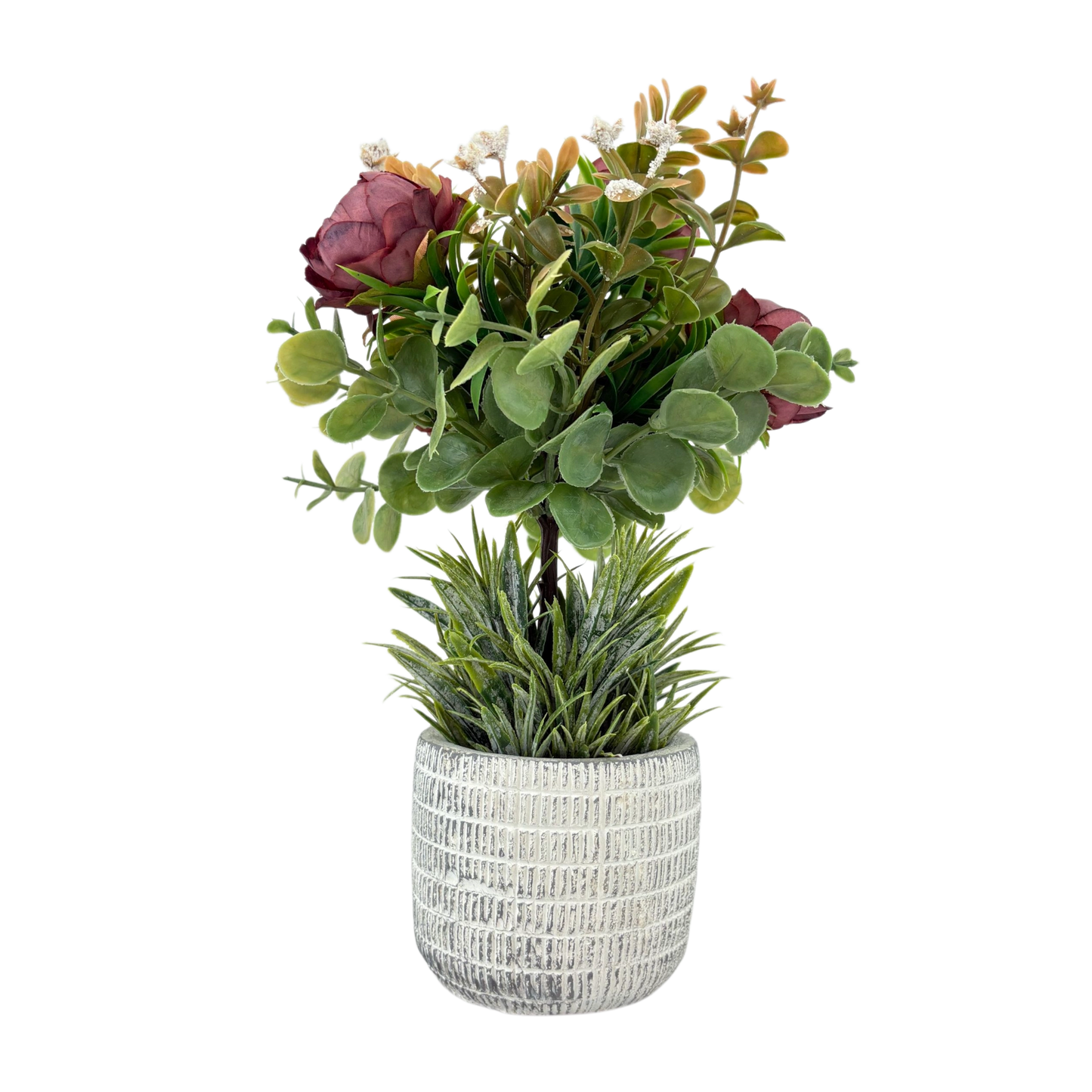 Artificial Burgundy Peony Arrangement in Textured Pot