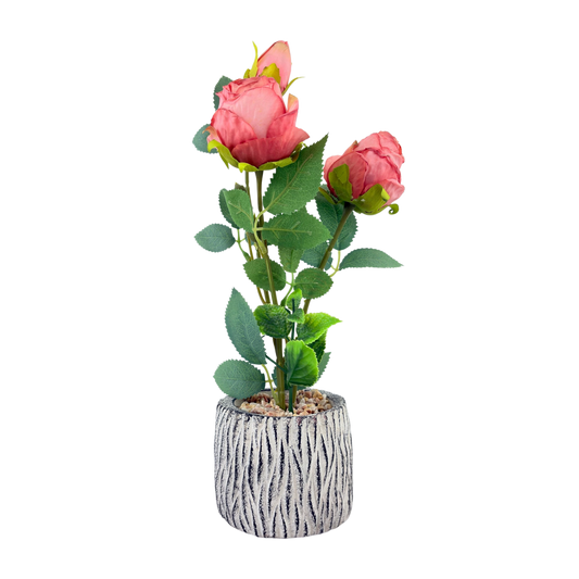 Artificial Rose Plant in Textured Pot