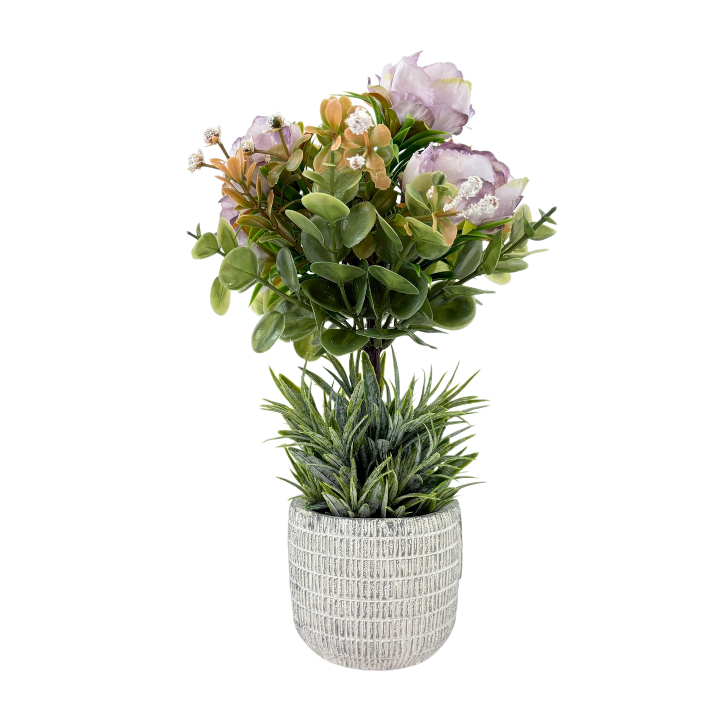 Artificial Lavender Peony Arrangement in Textured Pot