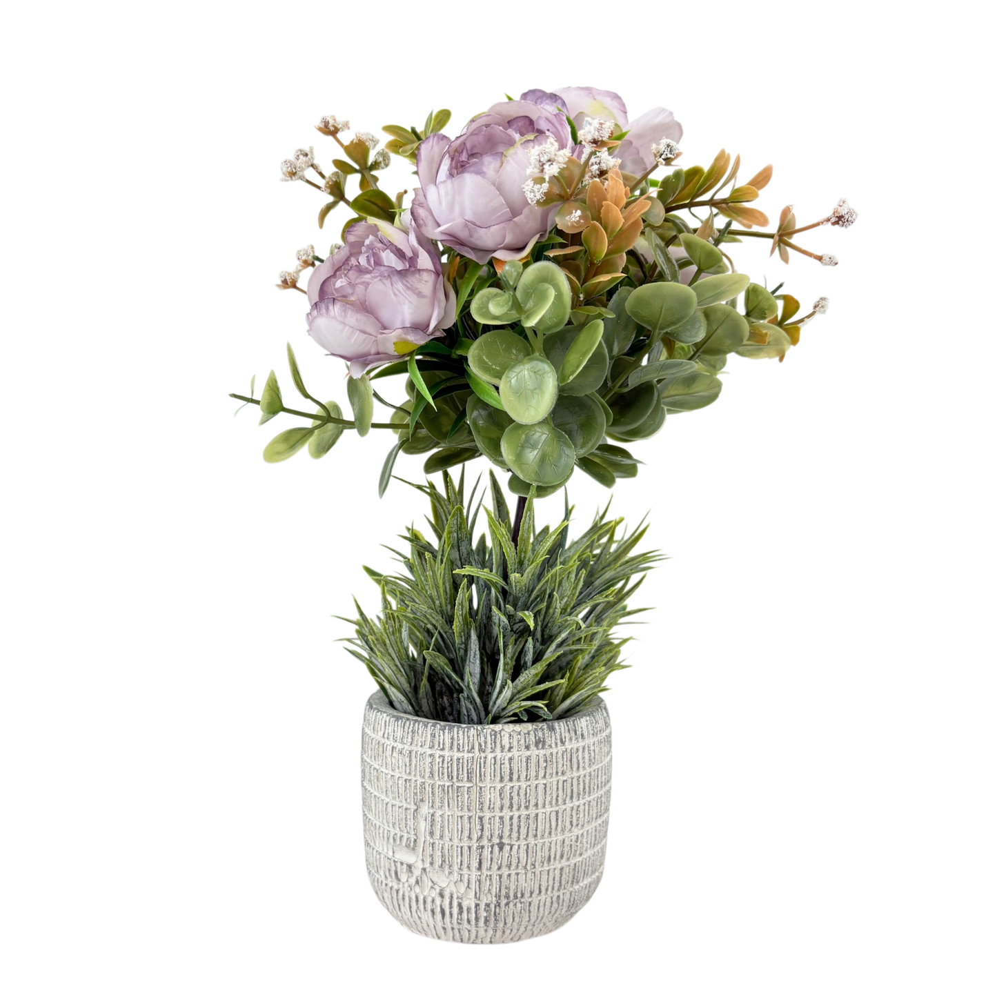 Artificial Lavender Peony Arrangement in Textured Pot