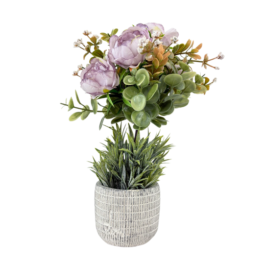 Artificial Lavender Peony Arrangement in Textured Pot