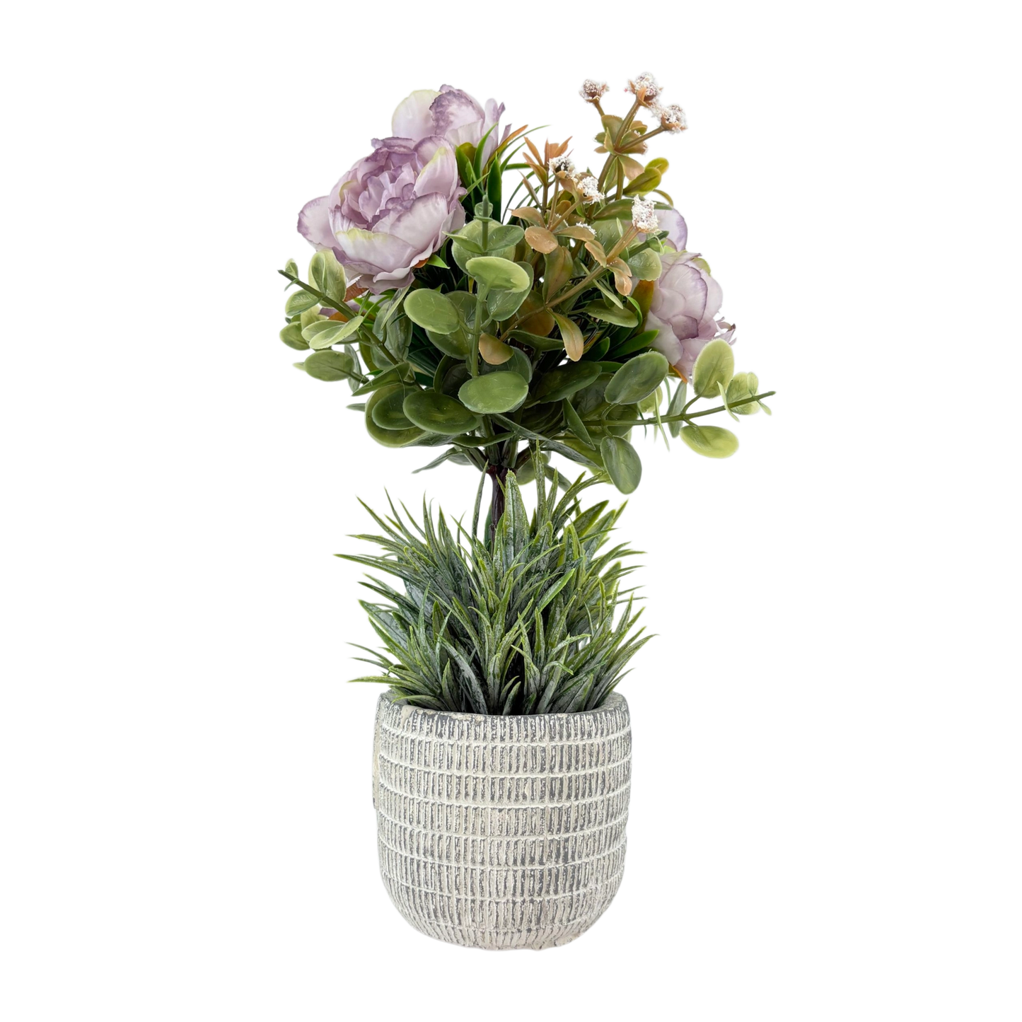 Artificial Lavender Peony Arrangement in Textured Pot