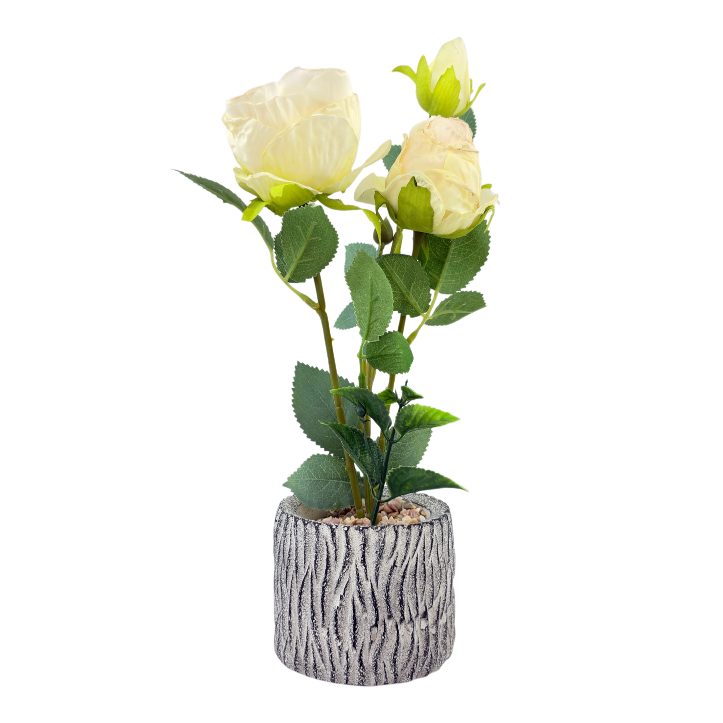 Artificial White  in Textured Ceramic Pot