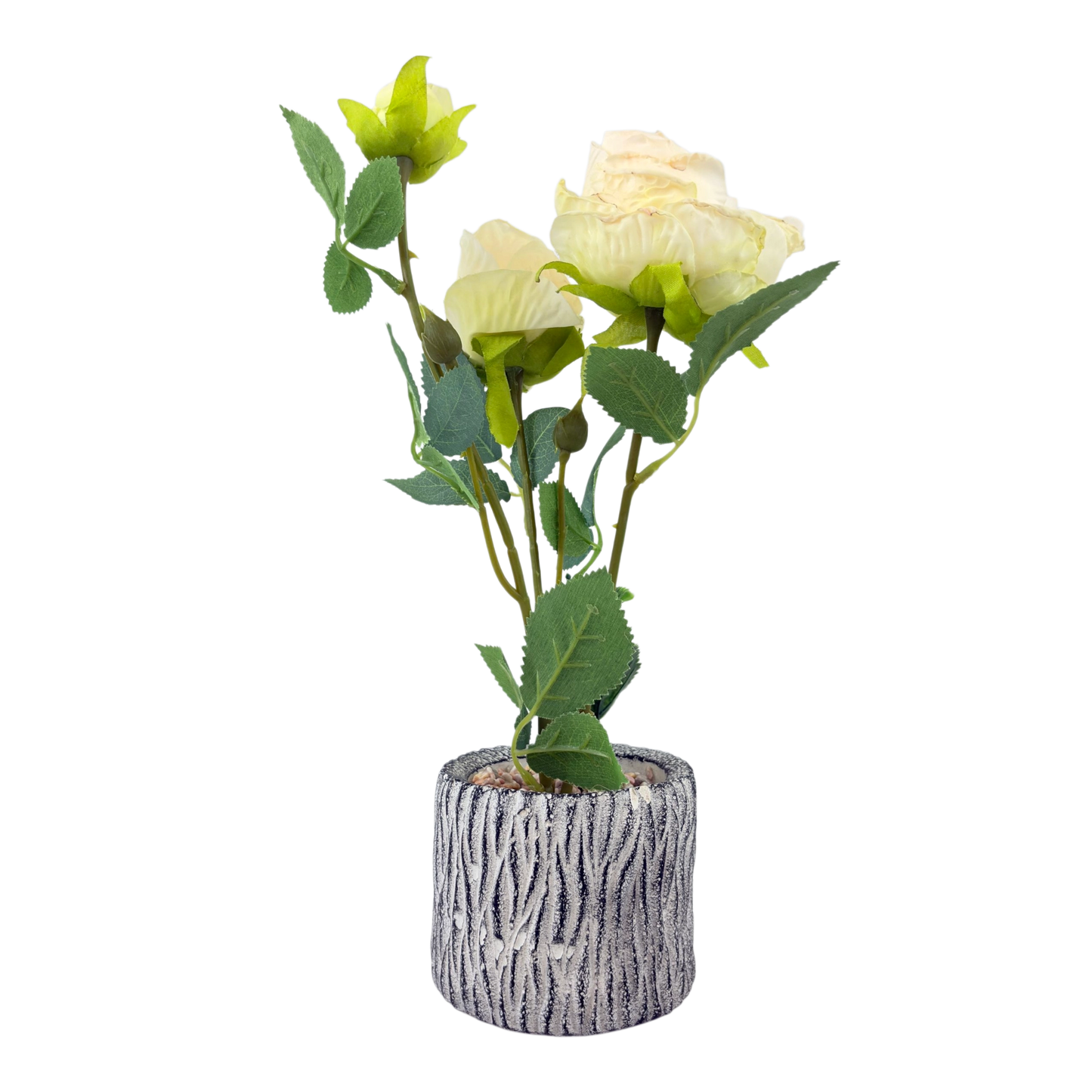 Artificial White  in Textured Ceramic Pot