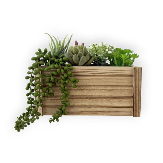 Artificial Succulent Arrangement in Wooden Box – Rustic Home Décor