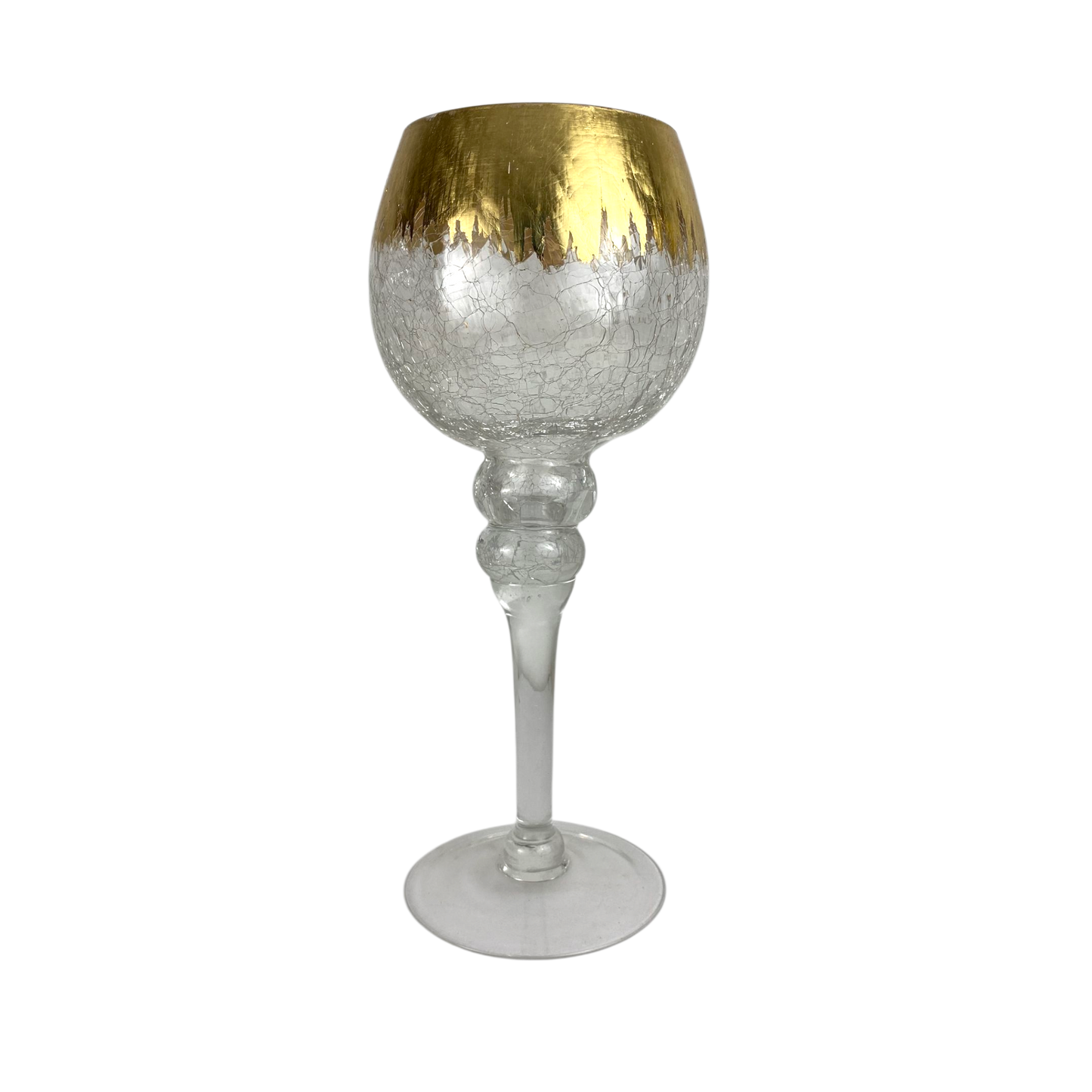 Set of 3 Tall Glass Goblets with Gold– Decorative Candle Holders