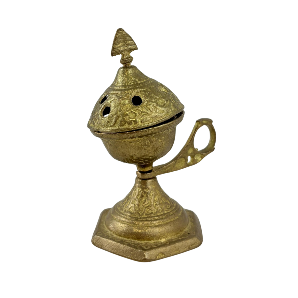 Antique Brass Incense Burner – Vintage Mabkhara with Handle