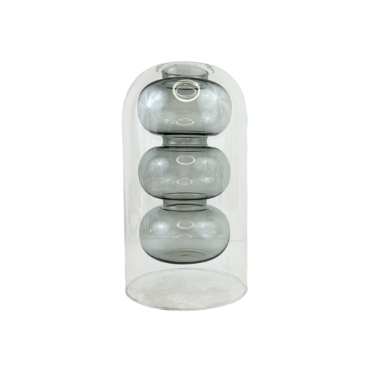 Clear Glass Vase – Modern Bubble Cylinder Decorative Accent