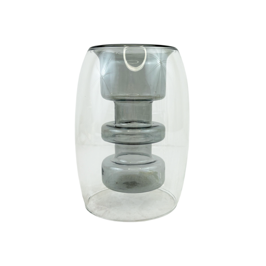 Clear Glass Vase – Modern Cylinder with Layered Inner Ring Design