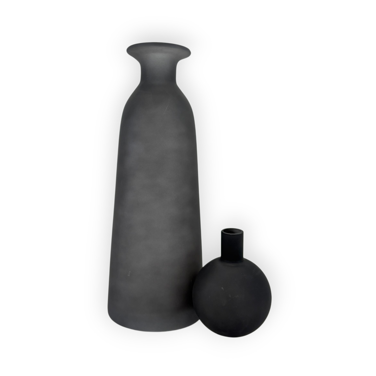 Matte Black Glass Vase with Round Stopper – Modern Decorative Accent