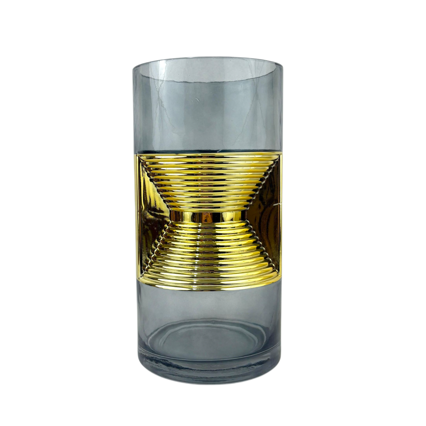 Gold Accent Cylinder Glass Vase – Modern Decorative Centerpiece