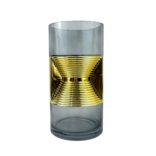 Gold Accent Cylinder Glass Vase – Modern Decorative Centerpiece
