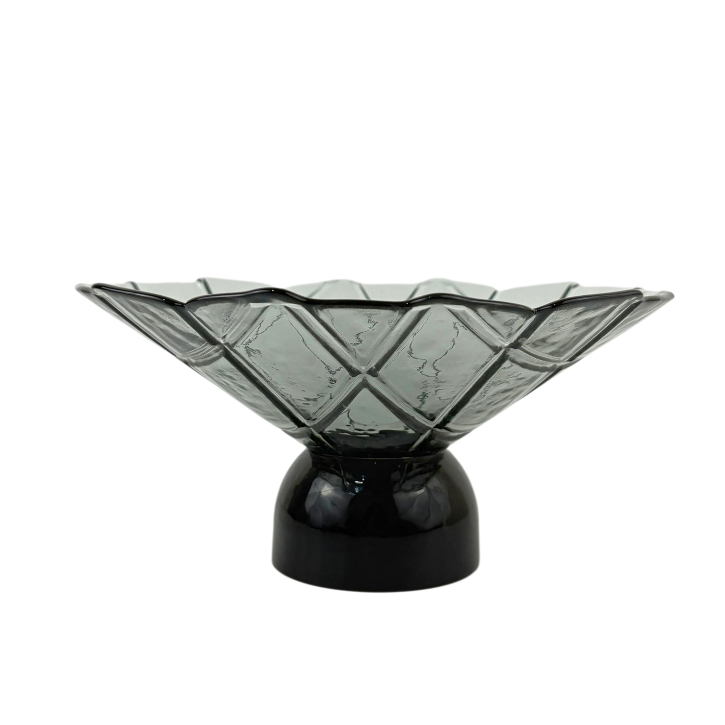 Smoky Glass Pedestal Bowl – Diamond Pattern
