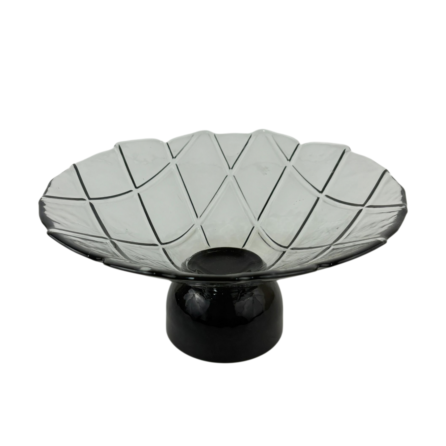 Smoky Glass Pedestal Bowl – Diamond Pattern