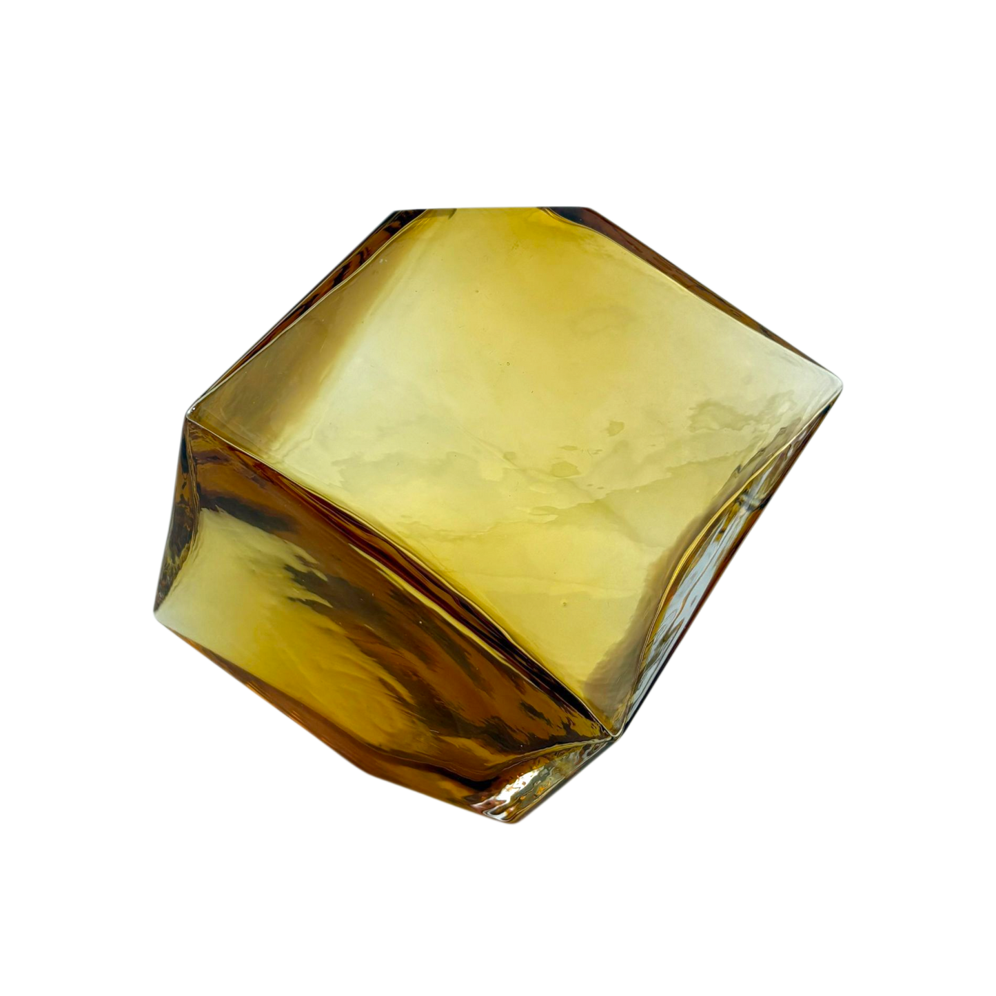 Amber Geometric Glass Vase – Modern Cube Design