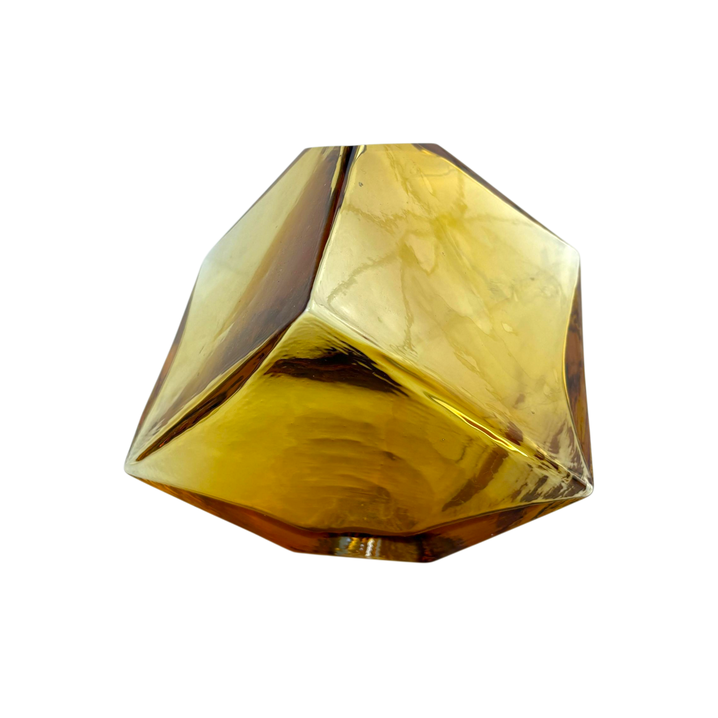 Amber Geometric Glass Vase – Modern Cube Design