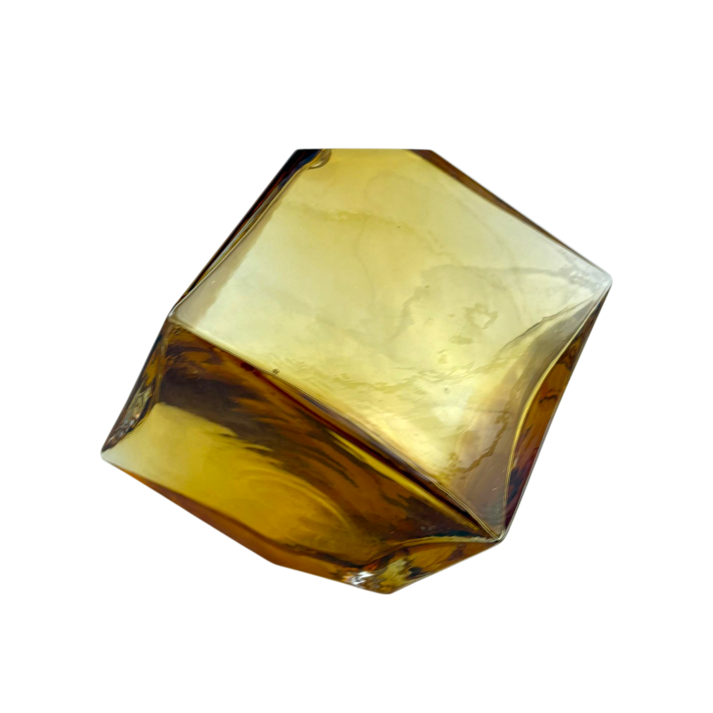 Amber Geometric Glass Vase – Modern Cube Design