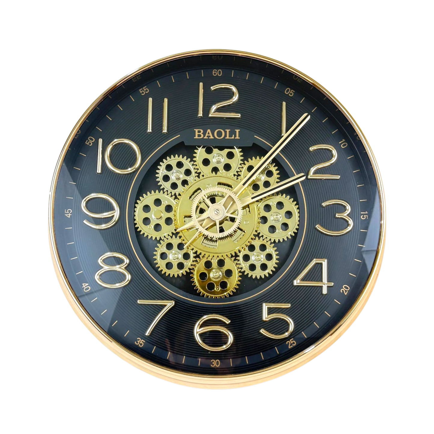 Luxury Gear Wall Clock – Black &amp; Gold Industrial Design