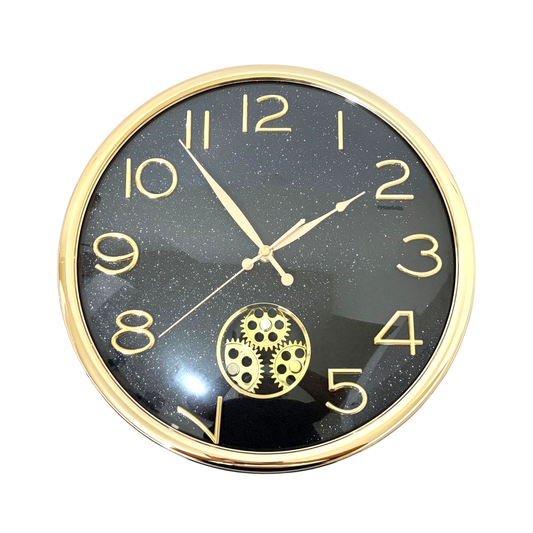 Black & Gold Gear Wall Clock – Modern Luxury Design