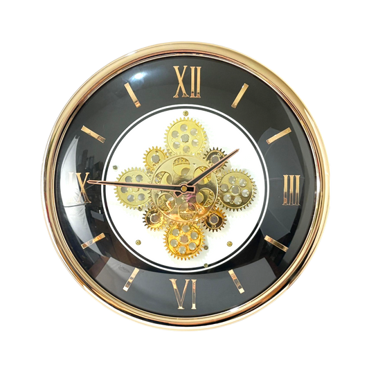 Classic Black & Gold Gear Wall Clock – Roman Numeral Design