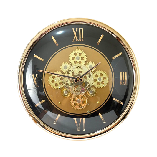 Golden Roman Gear Wall Clock – Luxury Mechanical Design