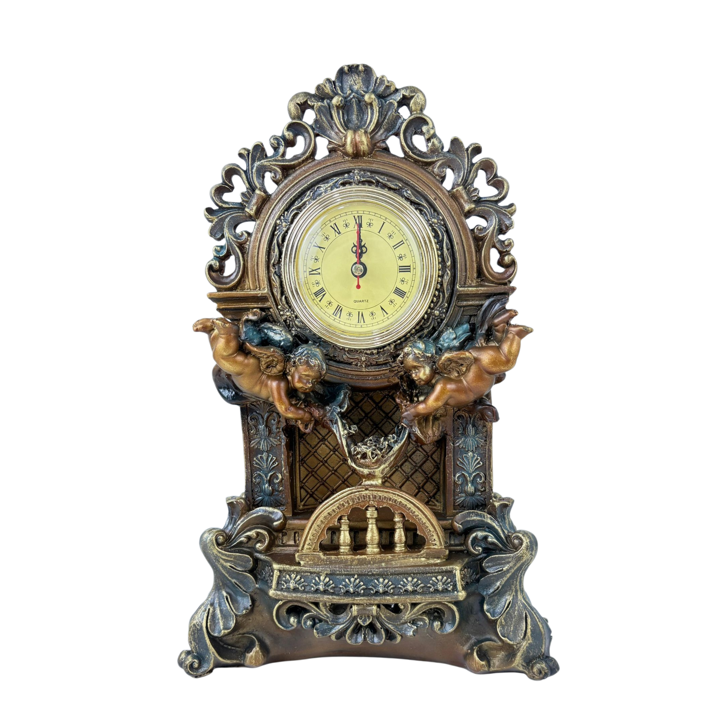 Baroque Angel Table Clock – Vintage Bronze Design