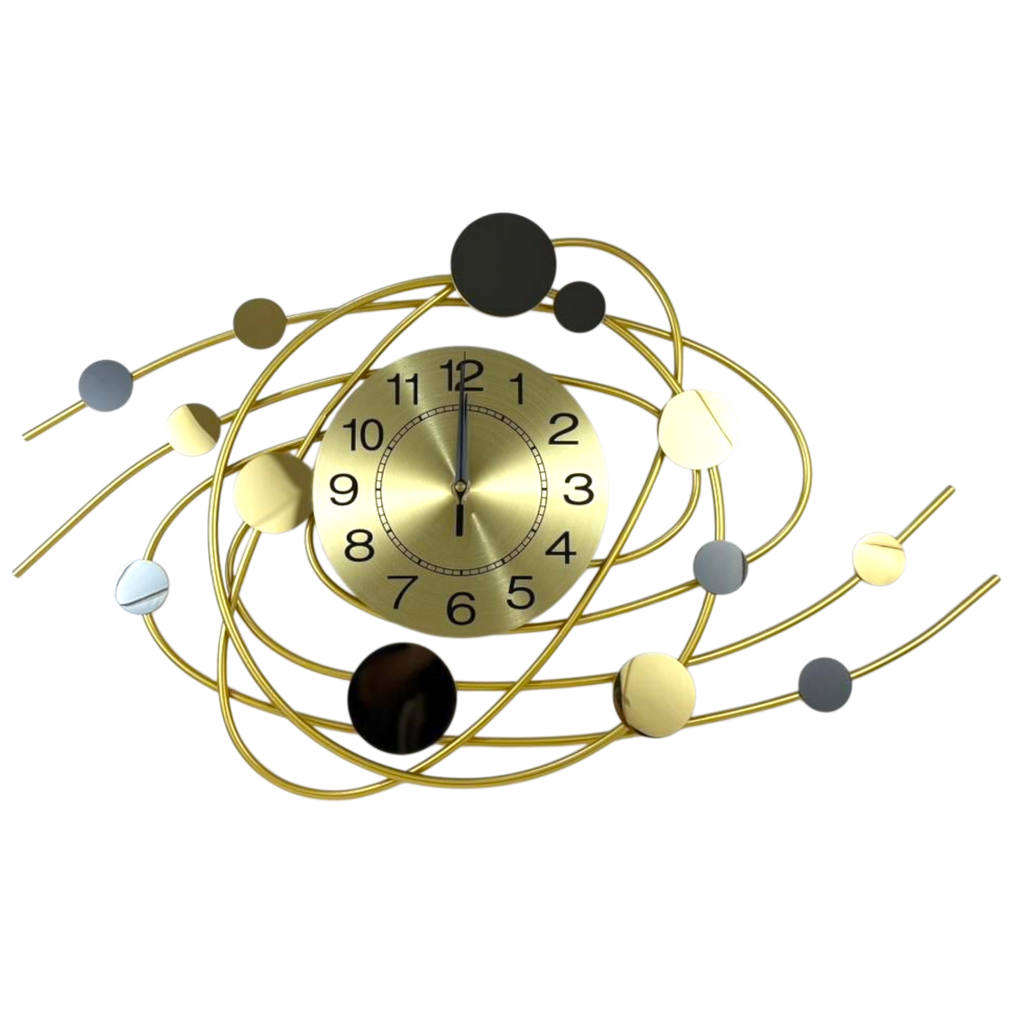 Modern Abstract Metal Wall Clock – Gold & Black Circular Design