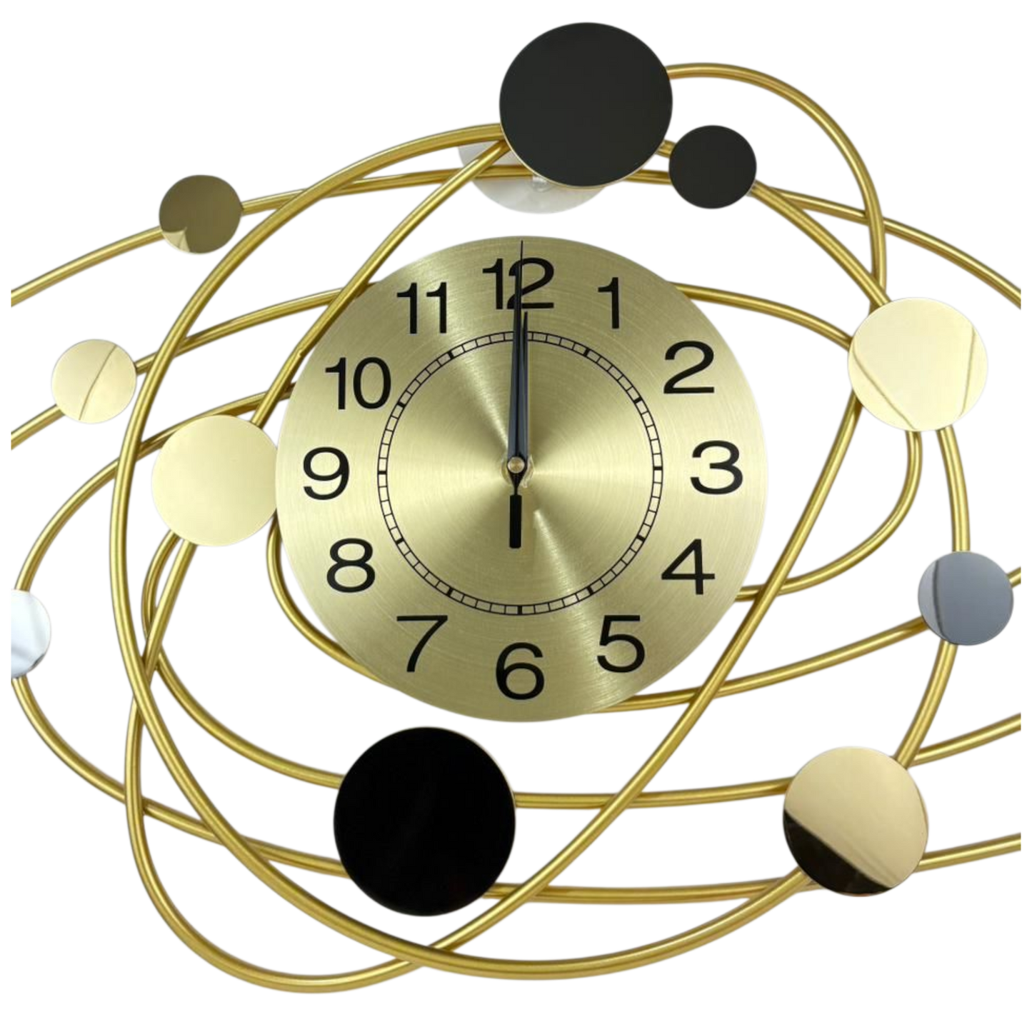 Modern Abstract Metal Wall Clock – Gold & Black Circular Design